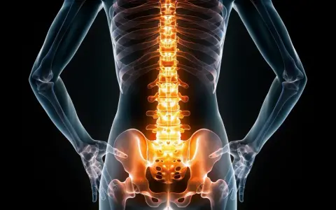 Anatomia kręgosłupa z podświetlonym odcinkiem lędźwiowym, sugerującym wzmocnienie mięśni kręgosłupa lędźwiowego.