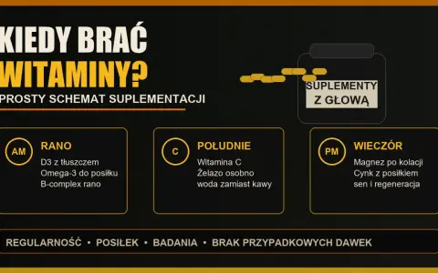 Kiedy brać witaminę D3? Schemat suplementacji: rano D3 z tłuszczem, w południe witamina C, wieczorem magnez.