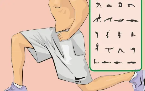 Ilustracja pokazuje mężczyznę w wykroku, obok schematyczne ćwiczenia, które mogą pomóc w treningu mięśni kegla ćwiczenia u mężczyzn.