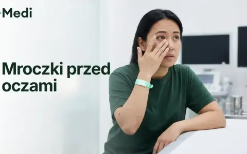 Kobieta z mroczkami przed oczami, szukająca domowych sposobów na poprawę widzenia.