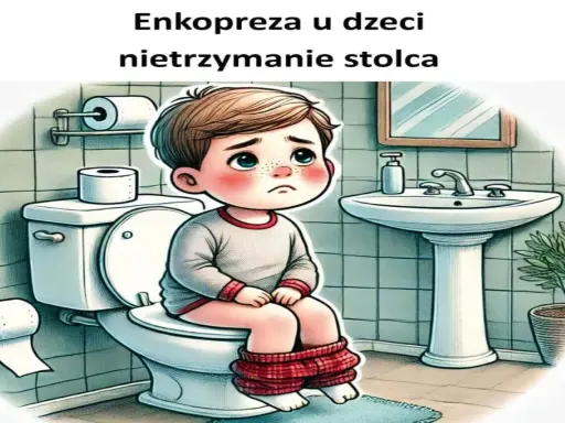 Smutny chłopiec siedzi na toalecie. Obrazek ilustruje problem nietrzymania stolca u dzieci i sugeruje domowe sposoby na jego rozwiązanie.