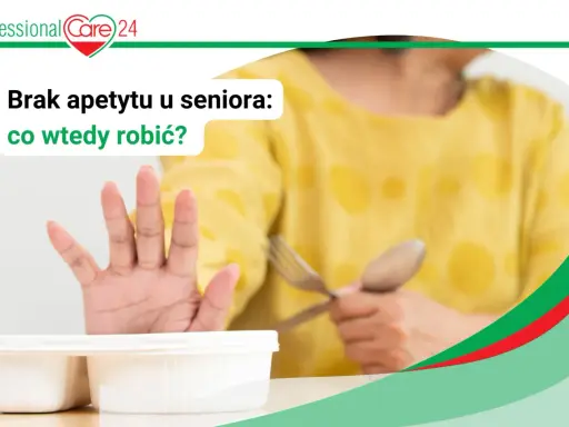 Dłoń odpycha jedzenie, symbolizując wstręt do jedzenia u dorosłych. Senior nie chce jeść.