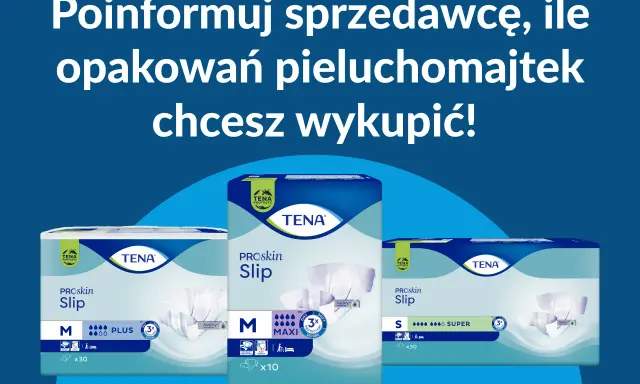 Pieluchomajtki TENA PROskin Slip - informacja o refundacji dla osób ze znacznym stopniem niepełnosprawności. Wybierz rozmiar i ilość.