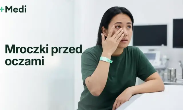 Kobieta z mroczkami przed oczami, szukająca domowych sposobów na poprawę widzenia.