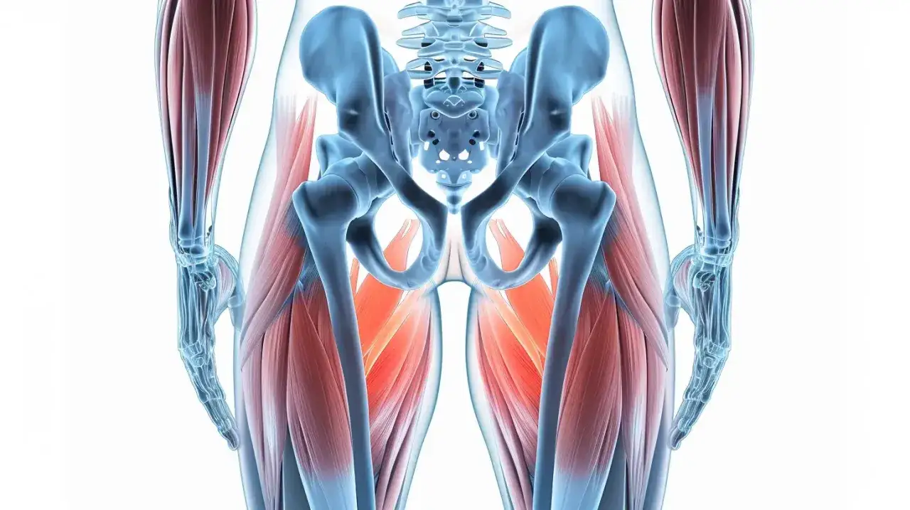 Anatomia miednicy i ud mężczyzny, uwidaczniająca mięśnie Kegla.